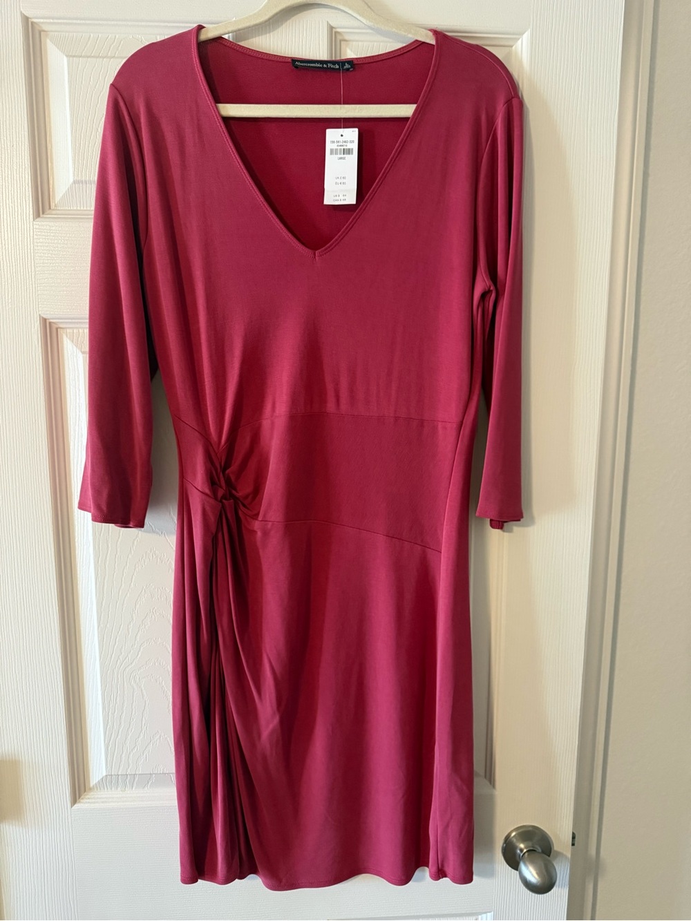 Abercrombie & Fitch Raspberry V-Neck Knot-Detail Mini Dress